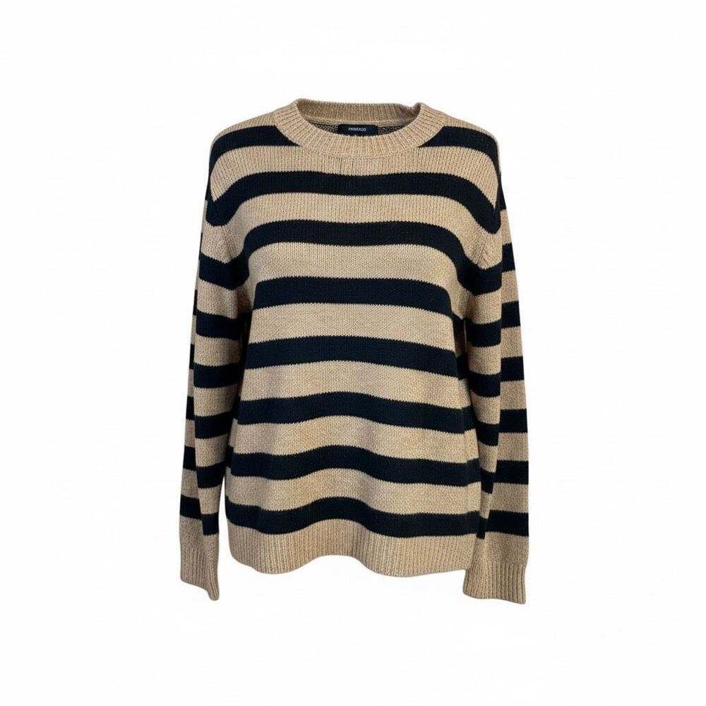 Dokotoo Wool Blend  striped crew neck sweater Sz L Brown/Black NWT